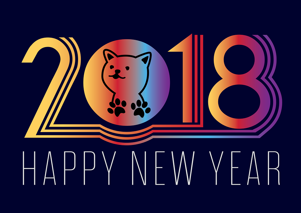 "Happy New Year 2018 !" avec image de chien